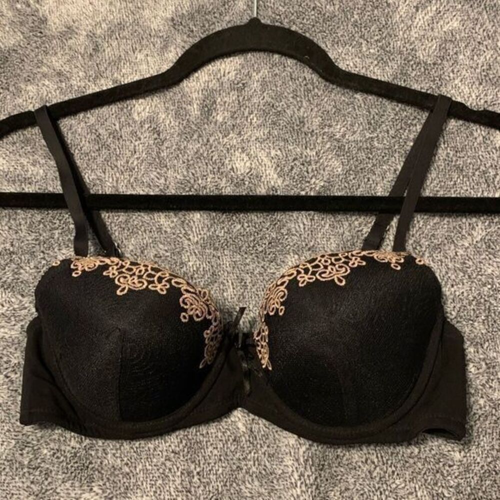 Affinitas by G Grace Womens Black Embroidered Padded Underwire Bra 32C
